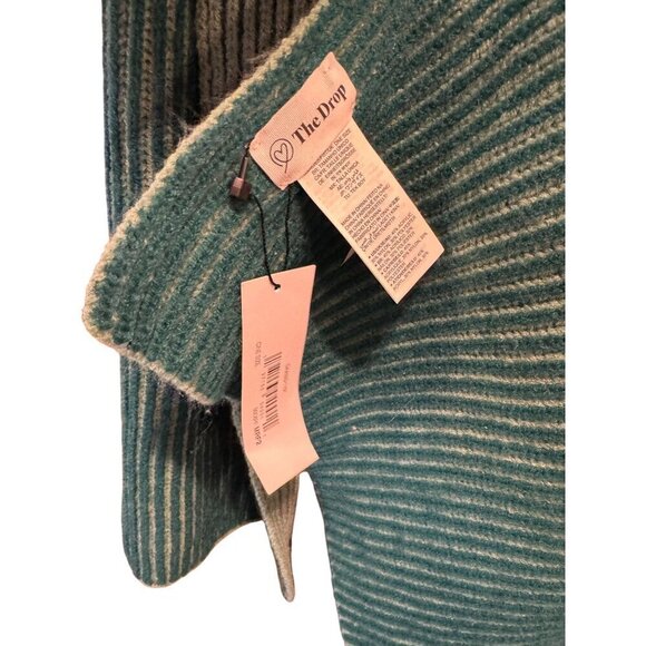 The Drop Womens Bliss Two Toned Ribbed Knit Scarf Green Striped Design One Size - Picture 3 of 12